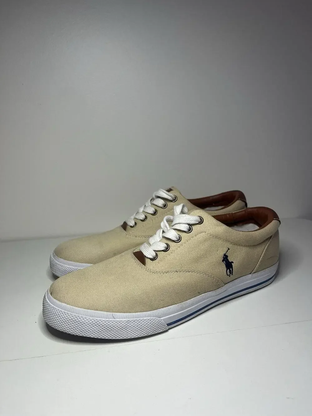 Polo Ralph Lauren Vaughn Canvas Low Top Sneaker Beige/Khaki Mens Size US 10.5 D